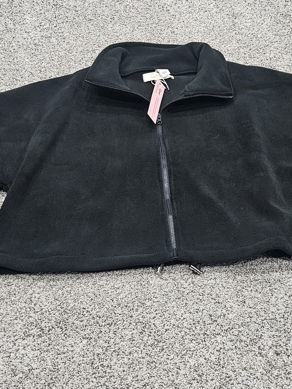 Black Women's Fleece Zip-Up Jacket Crop Boxy NWT